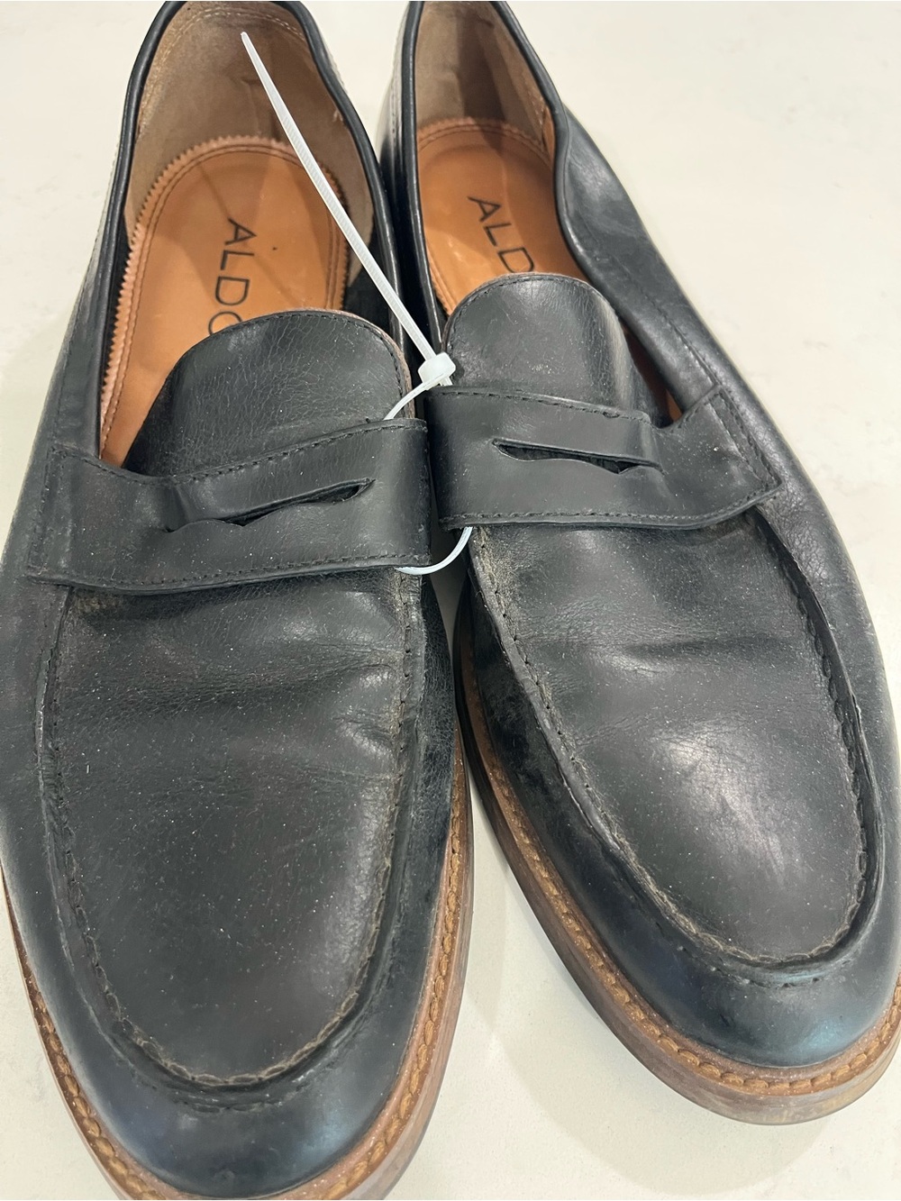 ALDO Black Leather Penny Loafers with Brown Outsole